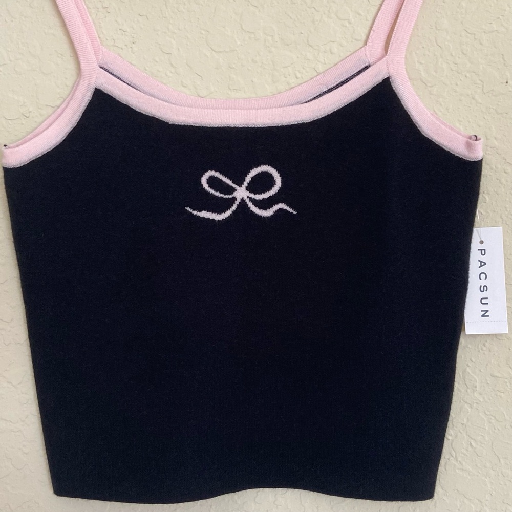 Pacsun Sweater Tank Black/Pink Bow Knit Cropped Top Women’s M NWT - Picture 5 of 13